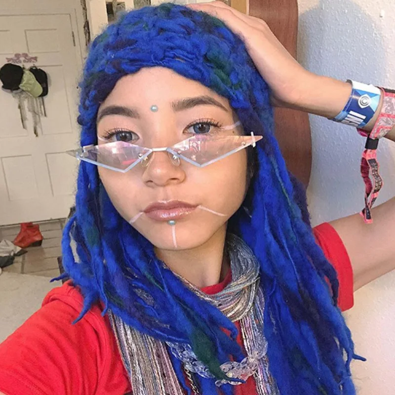 Женские солнцезащитные очки кошачий глаз винтажные без оправы в форме алмазов