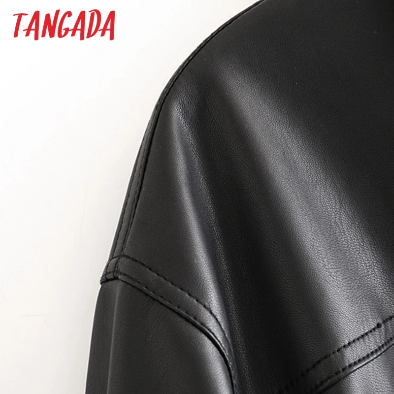 Tangada, Женская куртка из искусственной кожи, пальто с поясом, отложной воротник, Дамское пальто с длинным рукавом в стиле бойфренда, большие размеры, черное пальто 6A308