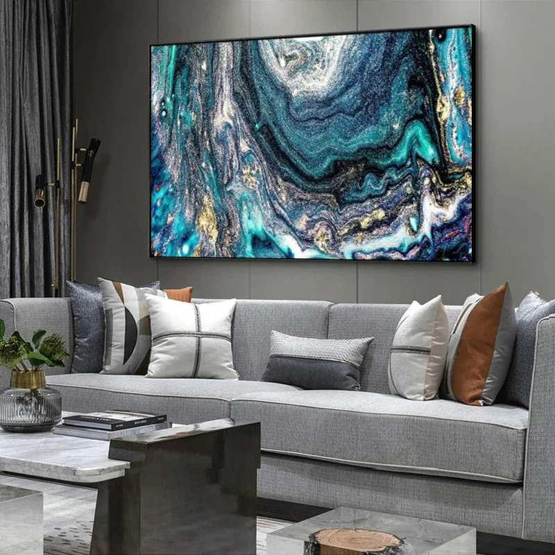 Синий Комфортабельный Вихревой Структурный Живопись Маслом на Холсте Стенное Искусство Уютные Покрытия и Ковры Абстрактный Плакат Для Дома Декор.