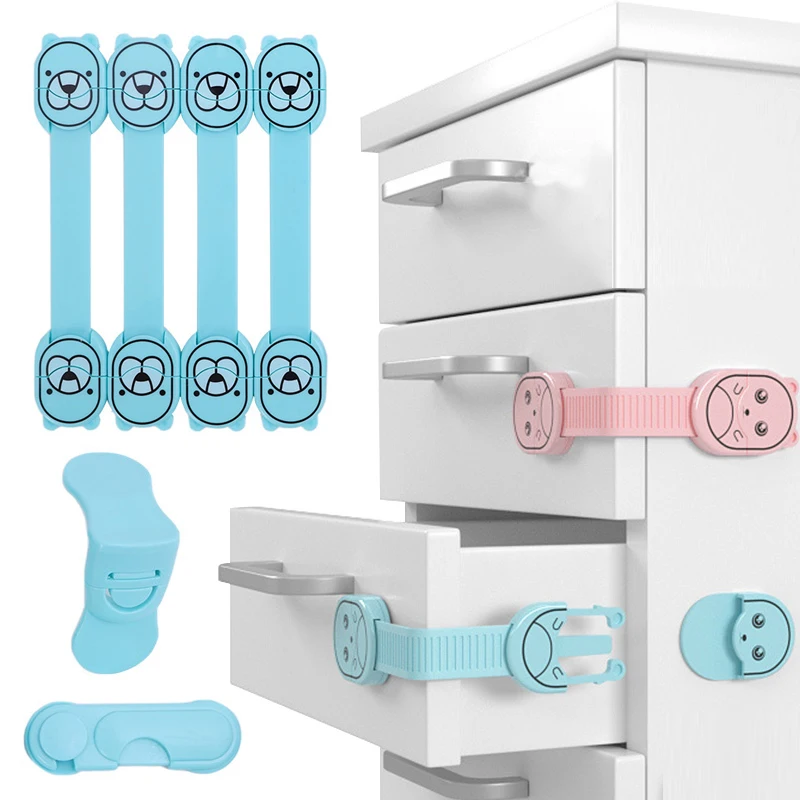 Juego de cerraduras de seguridad para beb&eacute;, cierre de inodoro de armario de mano antipellizco, protector multifuncional, caj&oacute;n de refrigerador para ni&ntilde;os, hebilla de pl&aacute;stico-0