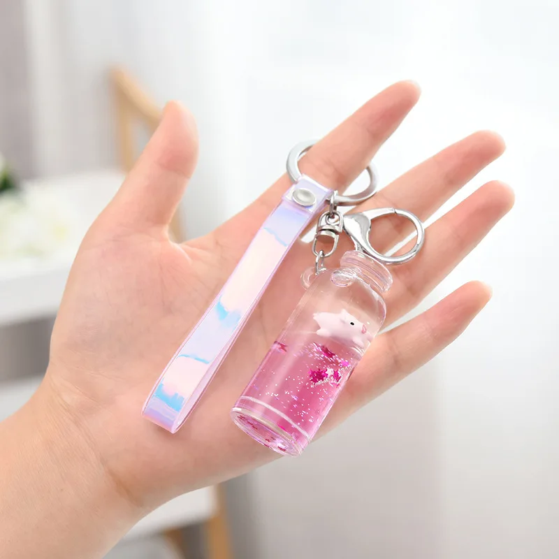 Милый плавающий поросенок Macarons блестки акриловая цепочка для ключей движущаяся