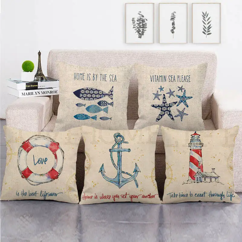

Fauxlinen Throw Pillows Single-sided Printing Maritime Elements 45x45cm Decorative Pillow Decoration for Sofa Chair Home Decor
