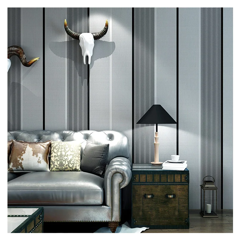 

Black, White and Gray Wallpaper Gray Vertical Stripes Wave Geometric Pattern Bedroom Living Room Dining Room TV Background Wall