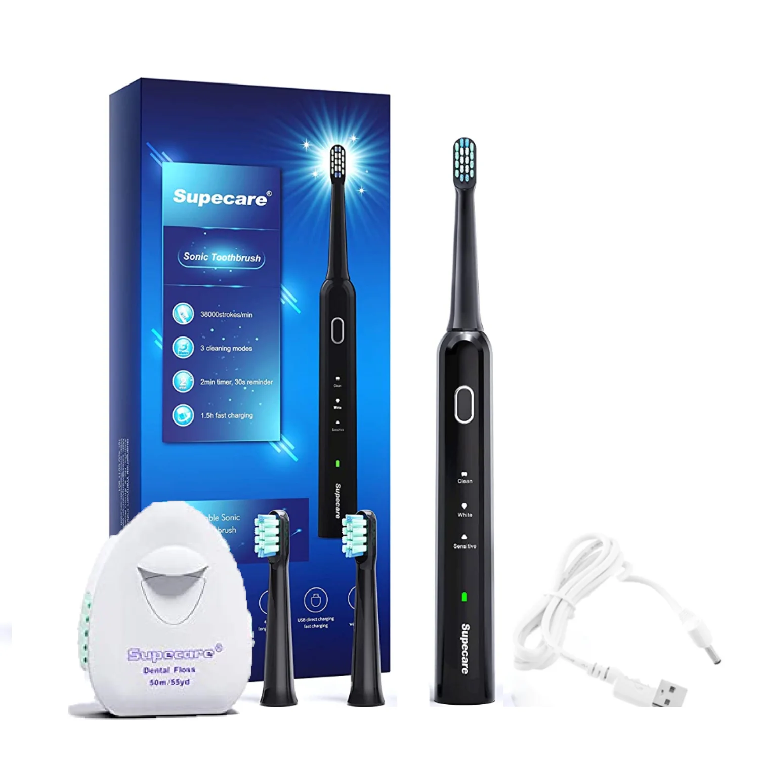 Sonic Электрический Зубная щётка для быстрой зарядки с usb портом Перезаряжаемые