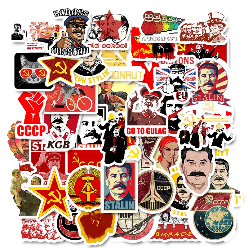 

50pcs Mixed Soviet Union Stalin USSR CCCP HET Stickers For Suitcase Skateboard Guitar Moto Laptop Waterproof PVC Stickers