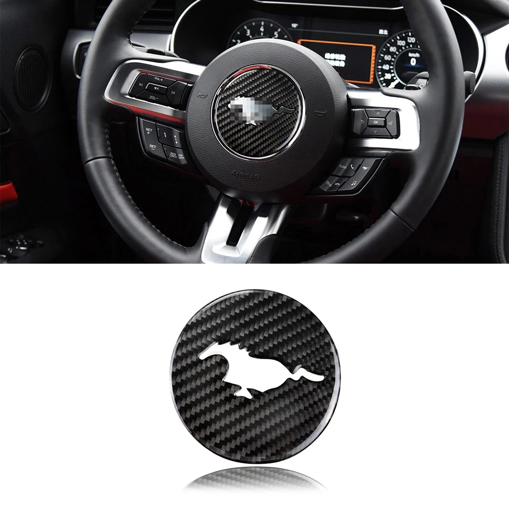 for Ford Mustang 2015 2016 2017 2018 2019 2020 Steering Wheel Center Decal Decoration Cover Trim Car Accessory Carbon Fiber