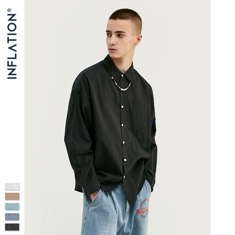 Инфляция дизайн свободный крой Супер длинная линия мужская рубашка сплошной