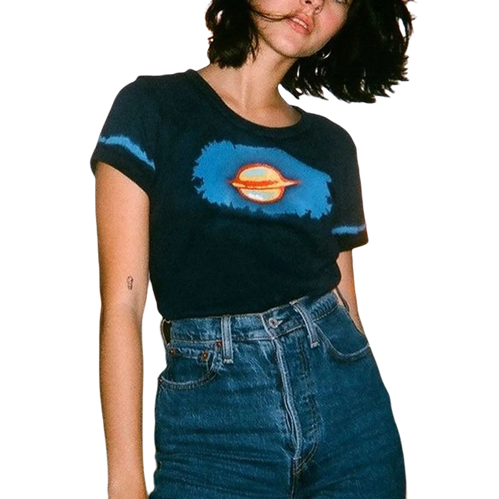 

Женский укороченный топ с коротким рукавом, футболка с мультяшным принтом, Модный облегающий топ на завязках для женщин, повседневная одежда, новинка 2021