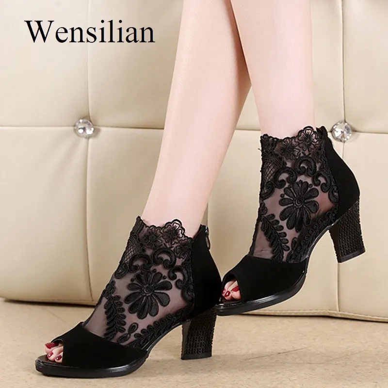 Летние сандалии с открытым носком привлекательные женские туфли на каблуках