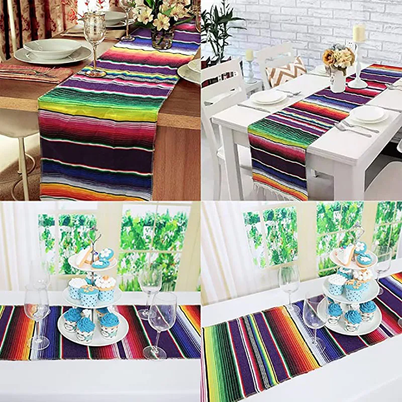 

Table Runner Rainbow Stripe Table Runners Modern Cotton Cloth For Wedding Party Dining Desk Decor boho decoration home decor