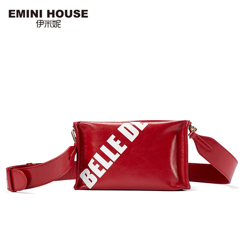 EMINI HOUSE Letter Element Oil Wax Leather Square Bag Luxury Handbags Women Bags Designer Crossbody For Shoulder | Багаж и сумки