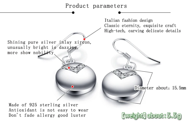 Простые Модные ювелирные изделия из серебра 925 пробы круглые серьги для женщин