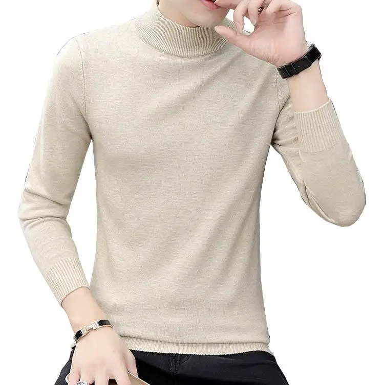 

2020 Men Turtleneck Sweater Autumn Winter Solid Color Casual Sweater Men's Slim Fit Knitted Pullovers Bottoming Jumper