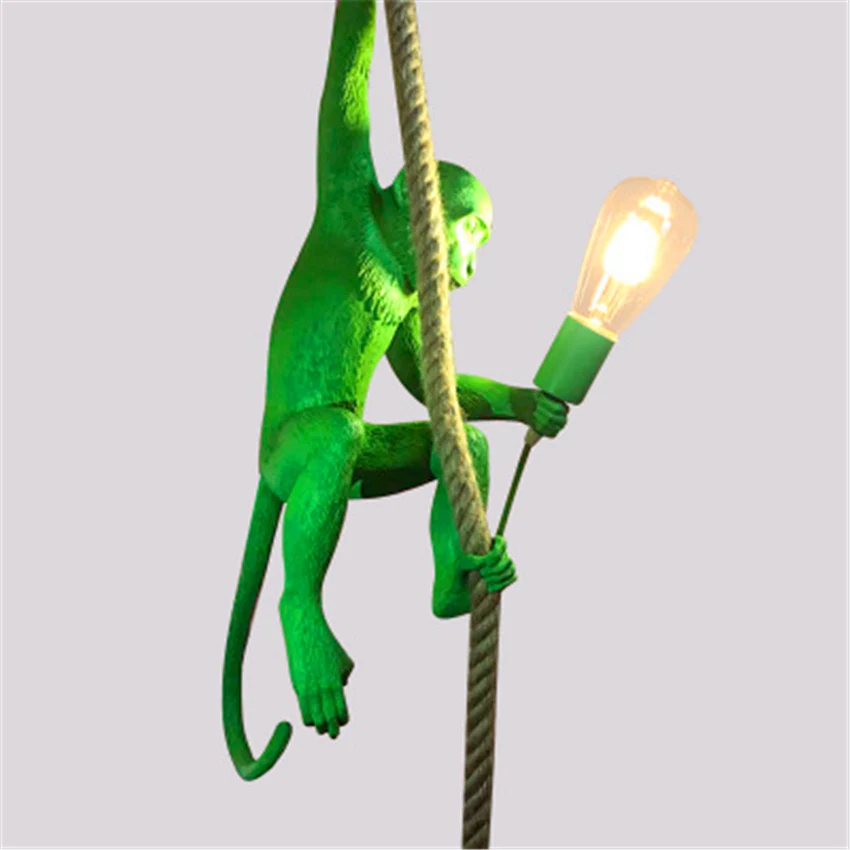 Green pendant lights Современные светодиодные подвесные светильники из смолы, скандинавские светильники обезьяны, гостиной, спальни, подвесной светильник для ресторанов и баров, светильники для кухни - Цвет корпуса: Green pendant lights