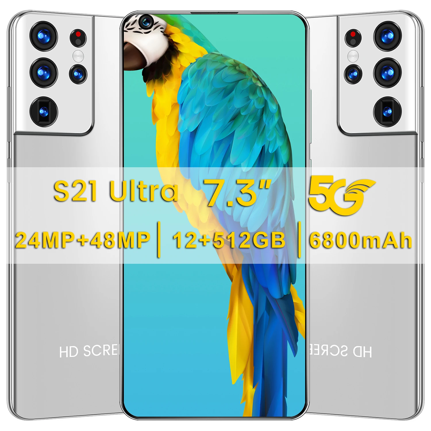 

Hot Sell S21 Ultra 5G Network 256/512GB Fingerprint Unlock Andriod 10 Cell Phone Global 7.3 Inch Face ID 1440*3220 Smartphones