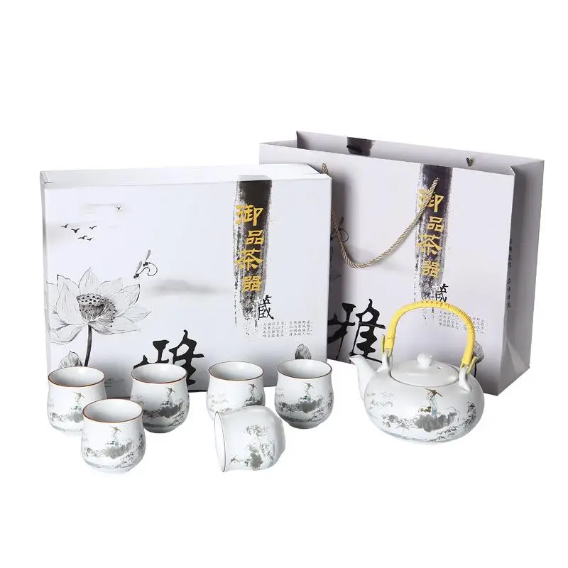 

White Ceramic Kung Fu Tea Set Portable Teaset Teapot Tea Cups Of Tea Ceremony Coffee Container Water Cups Kettles Teaware Sets