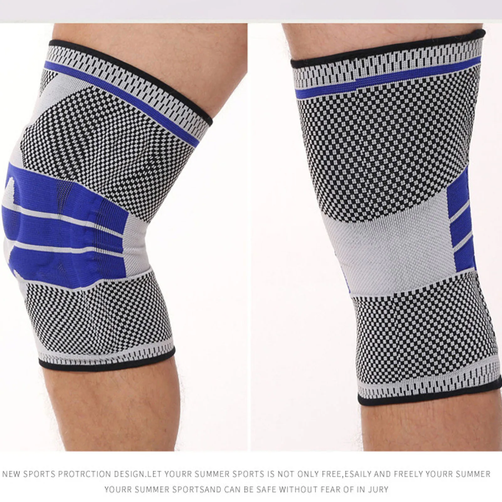 

2 Pcs Sports Kneepad Knee Brace Sleeve Knee Wraps With Silicone Spring Support Knee Compression Sleeve For Fitness Knee Protect