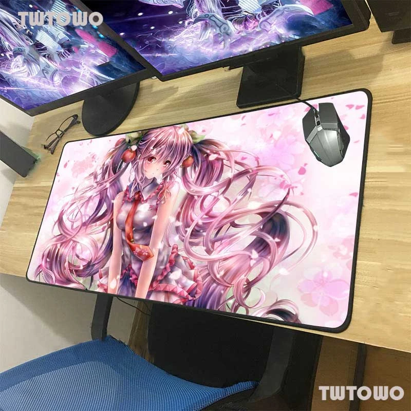 

Anime Pink Girl Large Mouse Pad Black Lock Edge Computer Table Mat Rubber Non-slip Custom Couple Fashion Coaster Washable