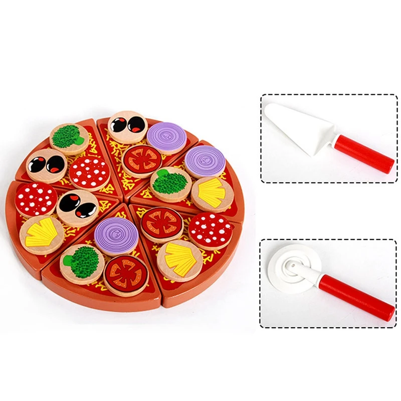

27Pcs Pizza Wooden Toys Food Cooking Simulation Tableware Children Kitchen Pretend Play Toy Fruit Vegetable With Tableware