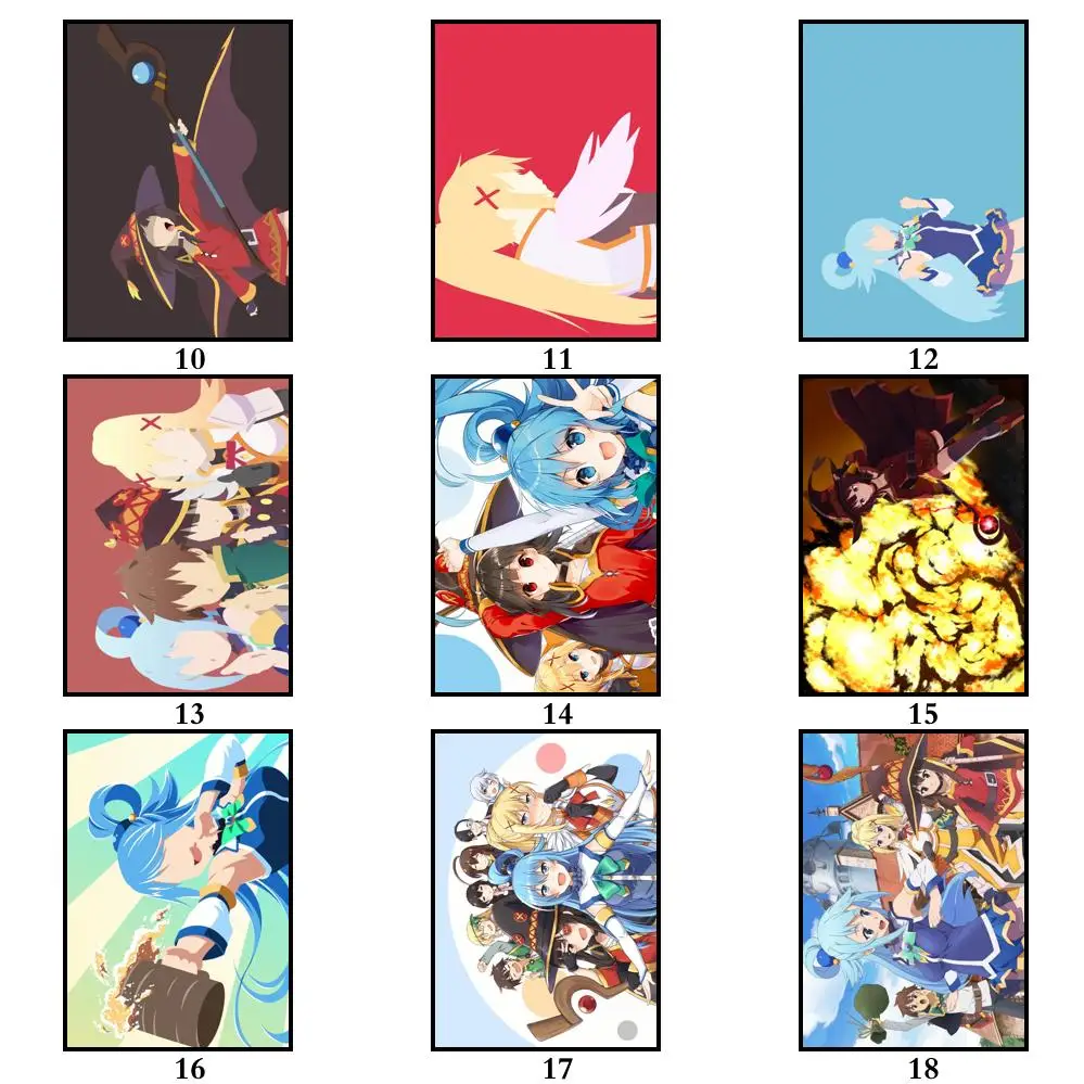 30 дизайнов аниме Kono Subarashii Sekai Ni Shukufuku Wo! Плакат из белой бумаги для кофейного дома