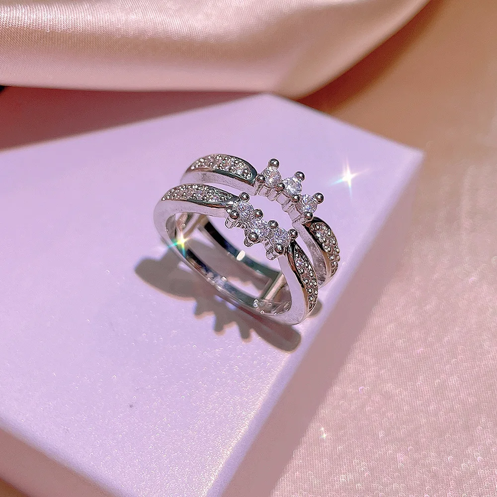 

Luxury 100% 925 Stamp Wedding Band double-deck wave Ring For Women Big Gift For Ladies Love Jewelry Wholesale