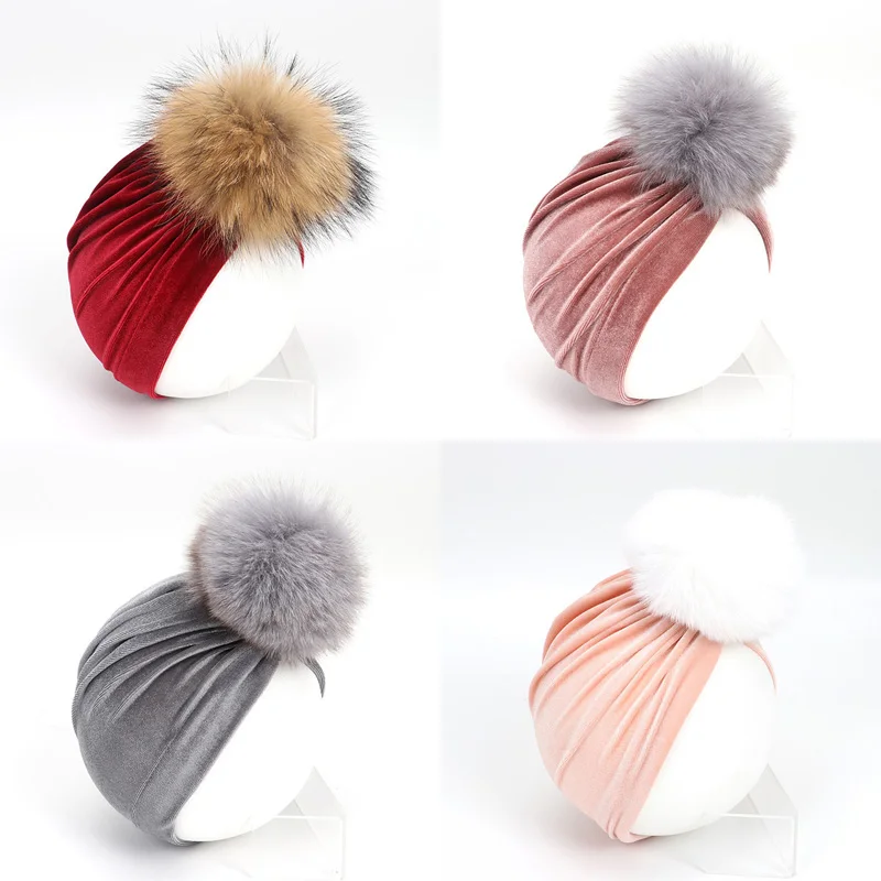 Новая зимняя детская шапка для девочек 10 см с помпоном из натурального меха