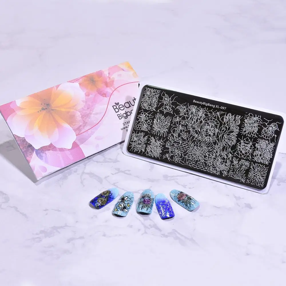 BEAUTYBIGBANG прямоугольные штампованные пластины для ногтей цветок бабочка Смешанный