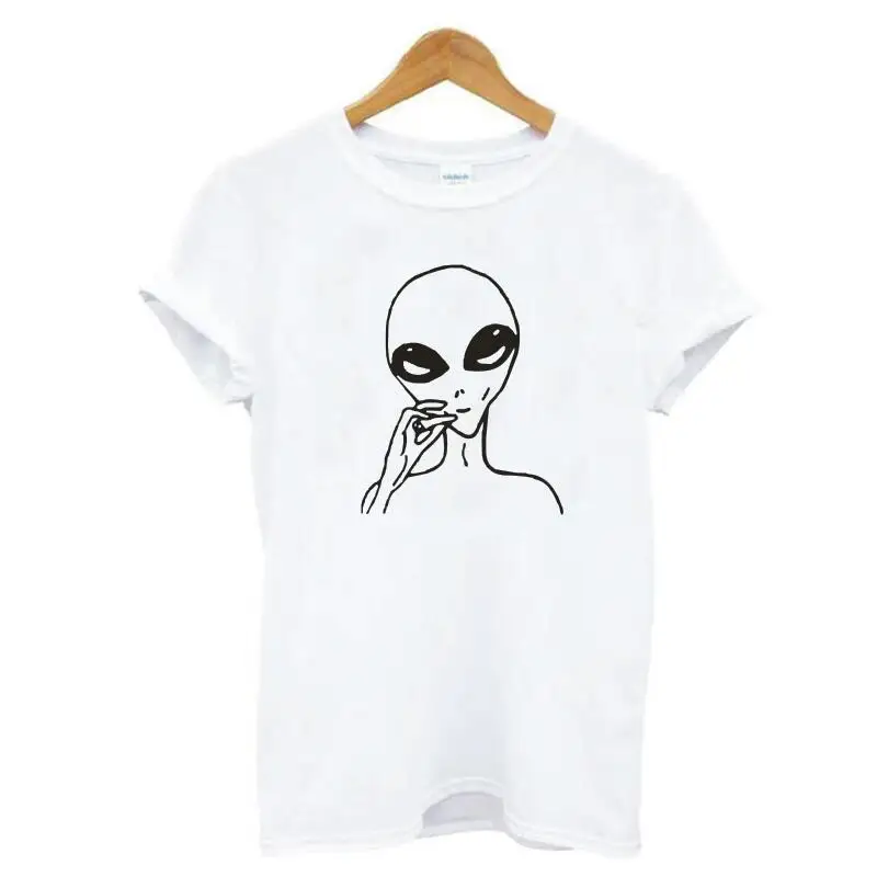 Футболка женская с забавным принтом инопланетянина модный топ коротким рукавом