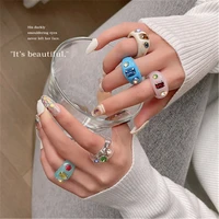 2021 new colourful transparent resin acrylic rhinestone geometric square round rings set for women girls jewelry travel gifts