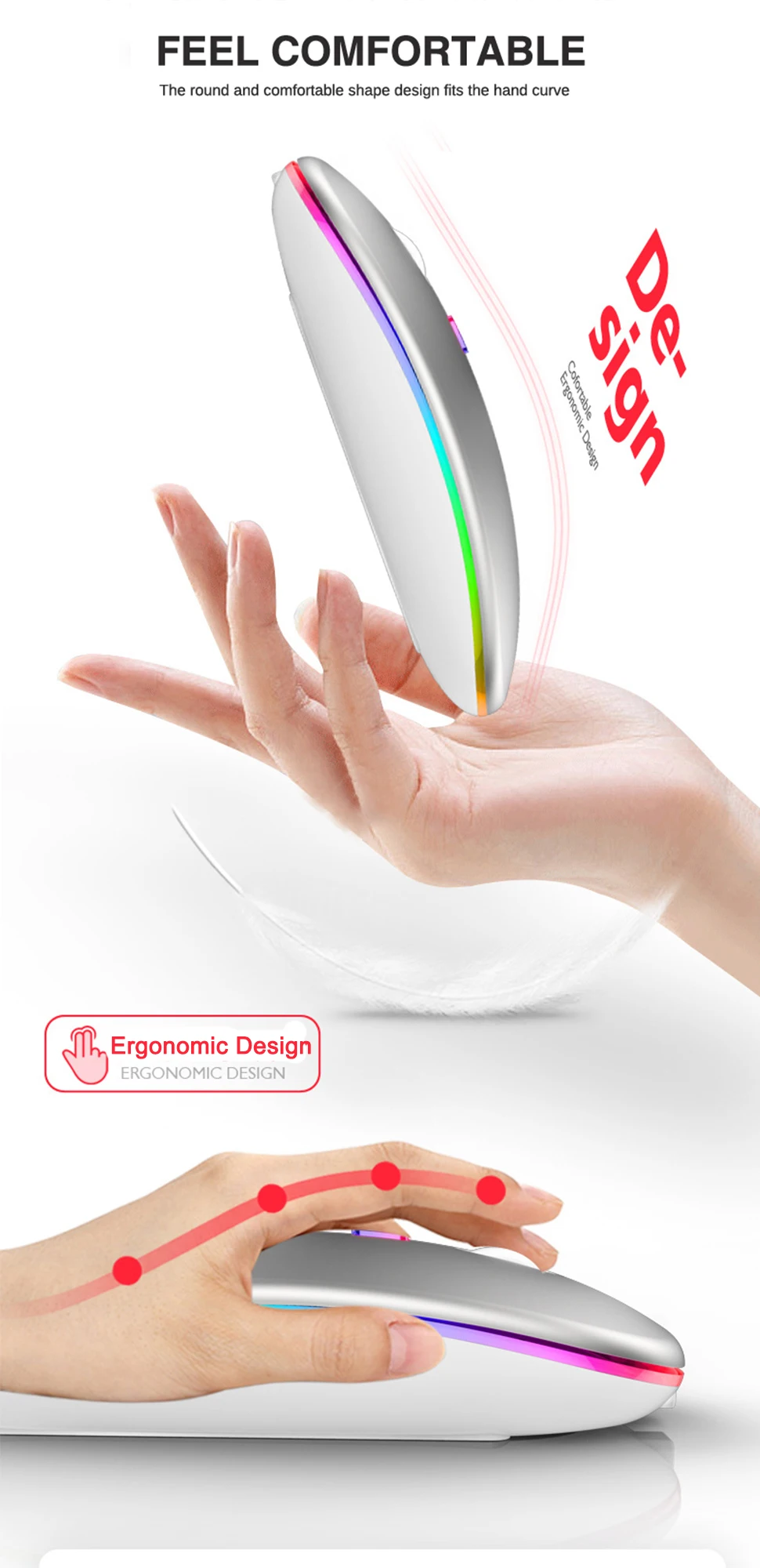 

Bluetooth Mouse Wireless Rechargeable Dual Mode Silent 1600DPI Ergonomic Mouse For Computer PC Laptop 2.4G Wireless Mouse