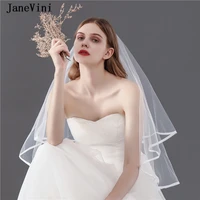 janevini simple white short wedding veil two layer ribbon edge elbow length bridal veil with comb soft tulle wedding accessories