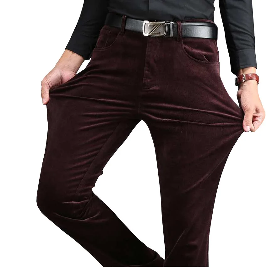 Мужские плотные брюки красного и синего цвета свободные эластичные вельветовые