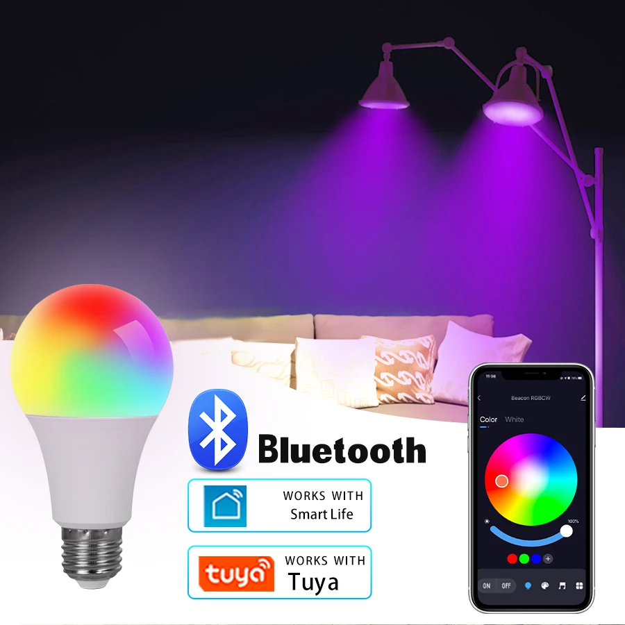 E27 LED Smart Bulb RGB Tuya Lamp Bluetooth APP Control Dimmable Ampoule Light 15W Home Bedroom Christmas Party Decor | Освещение