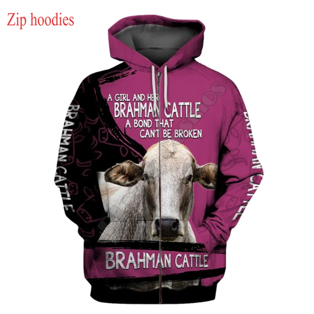 

PLstar Cosmos Mens for women funny jacket Angus Cattle hoodies 3D printed Hoodie Casual animal zip hoodies Streetwear tops