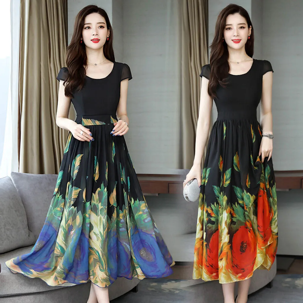 Модное женское длинное платье с цветочным принтом 2020 летнее повседневное
