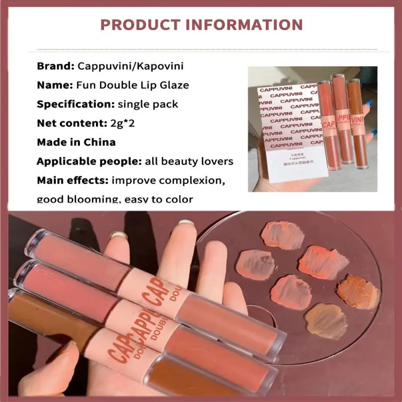 1/3pc Cappuvini Double-headed lip glaze chestnut lips tint mirror water gloss matte lipstick for cosmetics makeup kit TSLM1 - купить по
