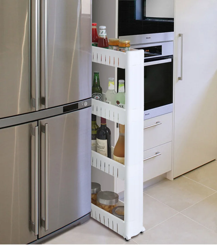 

Interspace storage rack Gap shelf pulley mobile kitchen toilet gap rack bathroom storage rack fridge side seam finishing rack
