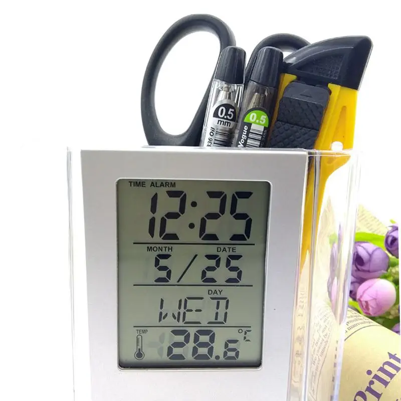

New Multifunction Desk Calendar / Pencil Box LCD Thermometer and Calendar Display Office and School Desktop Pen Holders