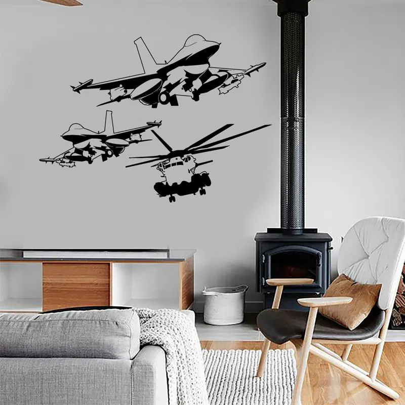 Aeroplane Army Wall Sticker Vinyl Home Decor For Boys Teens Room Interior Design Decals Removable Murals Kids Bedroom A264 | Дом и сад