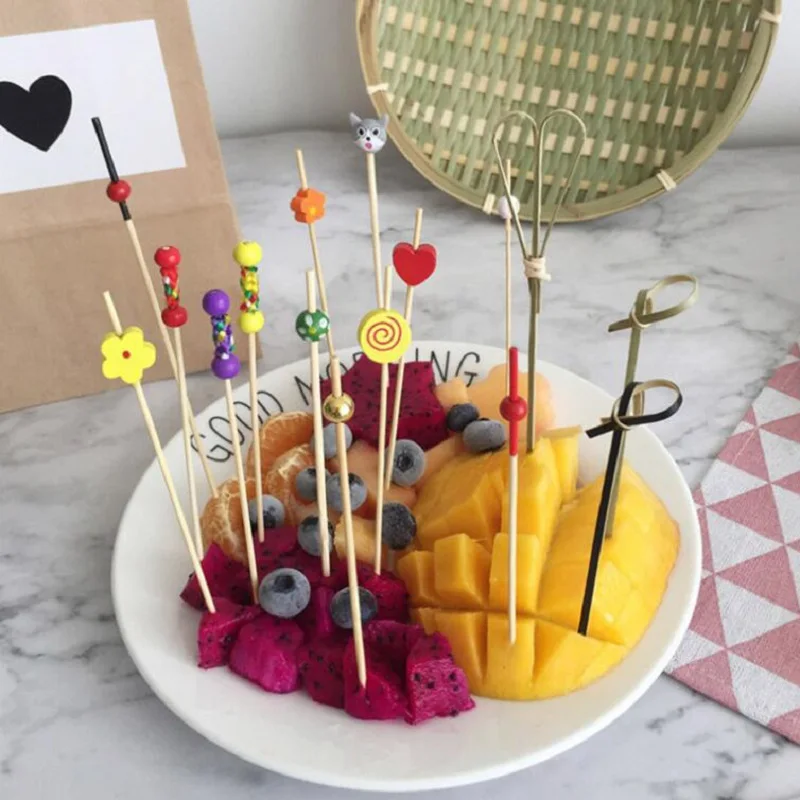 12 см сердце звезда шар цветок милая бамбуковая шпажка искусственная вилка десерт