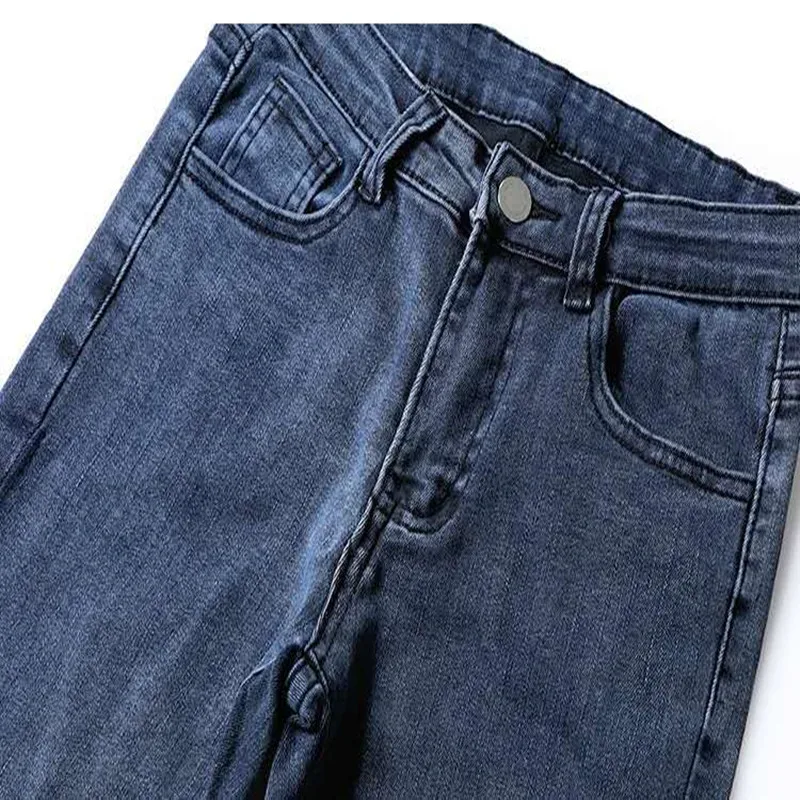 

2020 New Fashion Women's Jeans Korean Version Blue Grey High Waist Elasticity Feet Pencil Nine Ankle Trousers