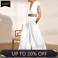 2021 summer women elegant soft wide leg rompers sexy v neck sleeveless party playsuits fashion lady casual pocket loose jumpsuit