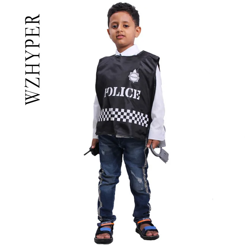 

Carnival Cosplay Costumes for Children Boys Policemen Uniform Vest Clothing Set Kids Army Suit Cop Officer Accessories