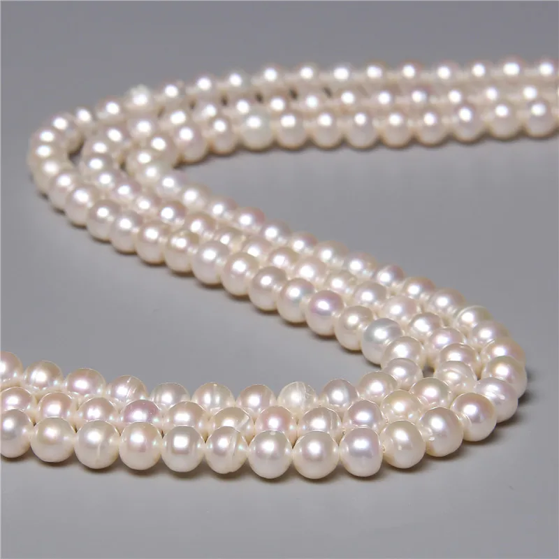 6-7mm Wholesale Real Round White 100% Natural Freshwater Loose Pearl Beads For Jewelry Making DIY Women Bracelet Necklace 14''