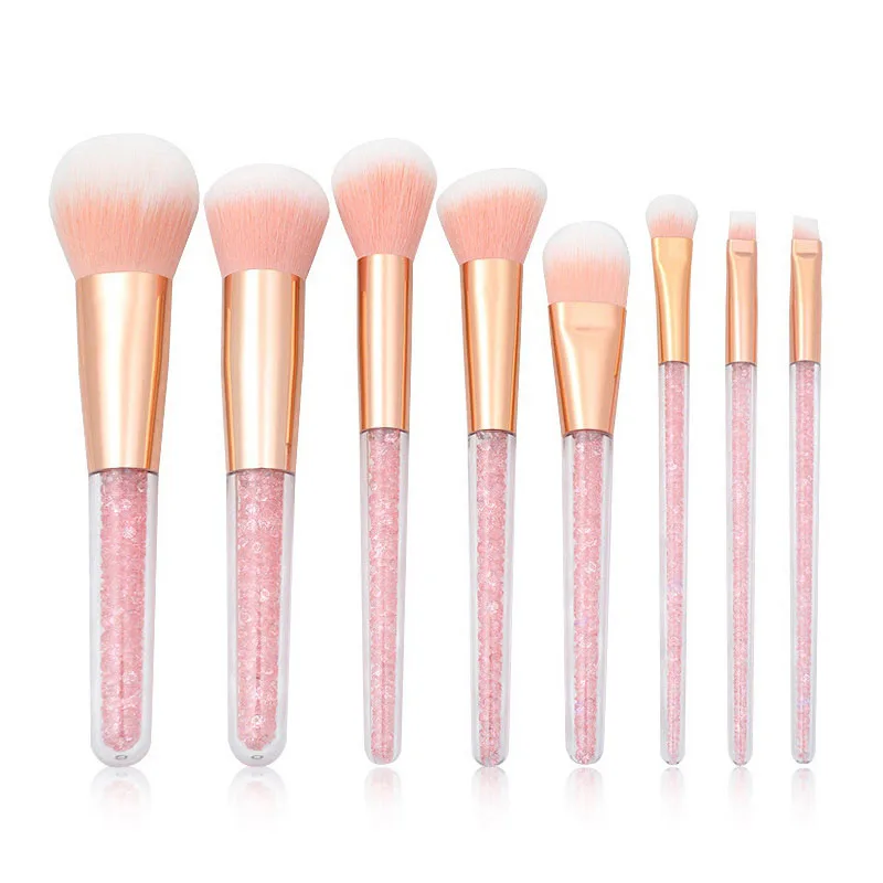 pink 8pcs 12/10/8 шт. 3-Цвета со стразами и пайетками глаз кисти для макияжа набор многофункциональных кистей для макияжа кисть для консилера тени для век основа - Handle Color: pink 8pcs