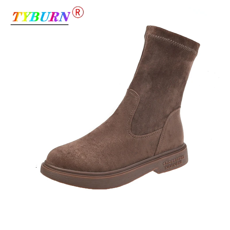 

Black Brown Flocked Thick Heel Ankle Boots Women Winter Women's Shoes Comfortable and Elegant Round Toe Warm Suede Ankle Boots