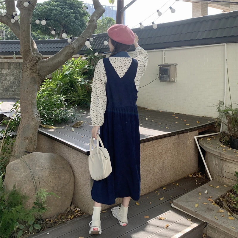 Платье женское вельветовое средней длины винтажный Повседневный длинный