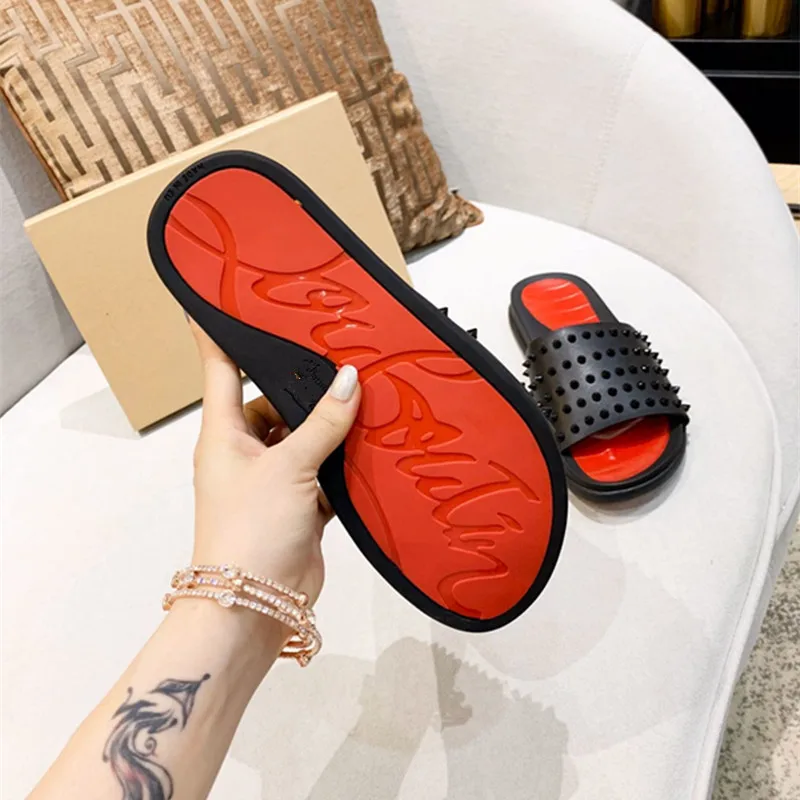 

Slippers men's summer wear outdoor anti-skid rivets flip-flops fashion trend personality orange beach sandals red bottom tide 38
