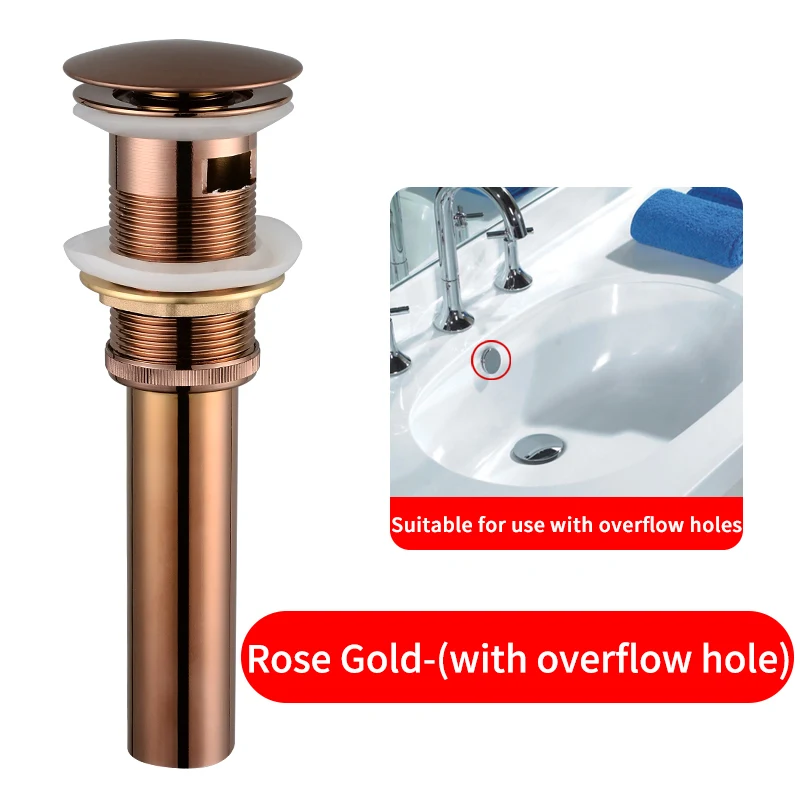 Rose Gold Слив для раковины, латунь, ванная комната, умывальник, всплывающий Слив с переливом, отверстие, дезодорант, раковина для отходов, сливной кран, водосток, аксессуары - Цвет: Rose Gold