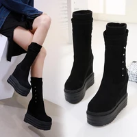 2021 autumn and winter mid calf boots waterproof platform 13cm height increasing insole stretch high thick bottom skinny boots